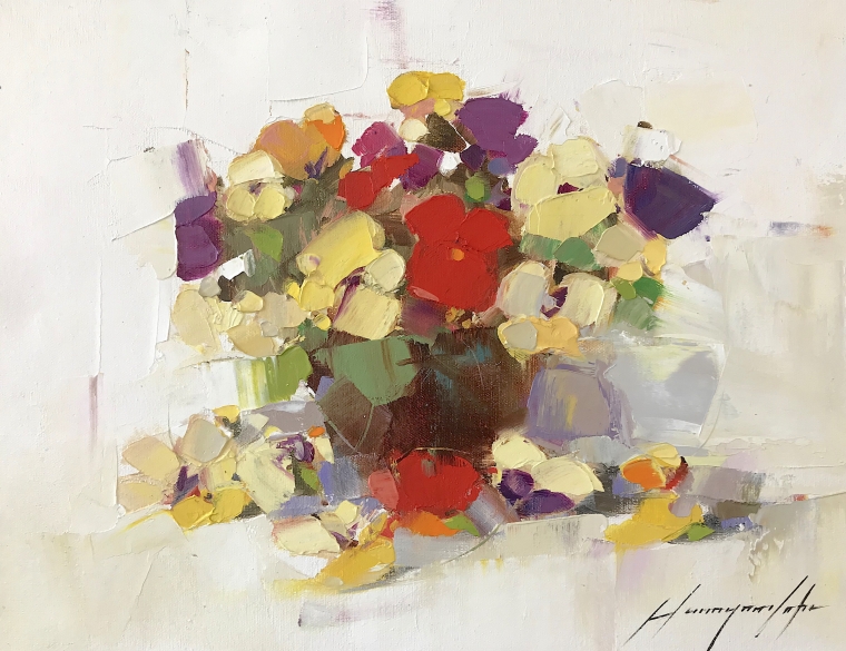 Pansies, Oil Painting by Palette Knife, Handmade artwork, One of a Kind        